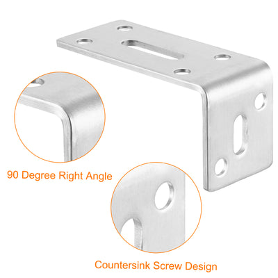 Harfington Uxcell L-Eckwinkel, 2 Stück 80x35x40mm - Edelstahl verstellbarer Eckverbinder, 90 Grad geschlitzte Winkelhalterung für DIY-Möbelreparaturregal (Silber)