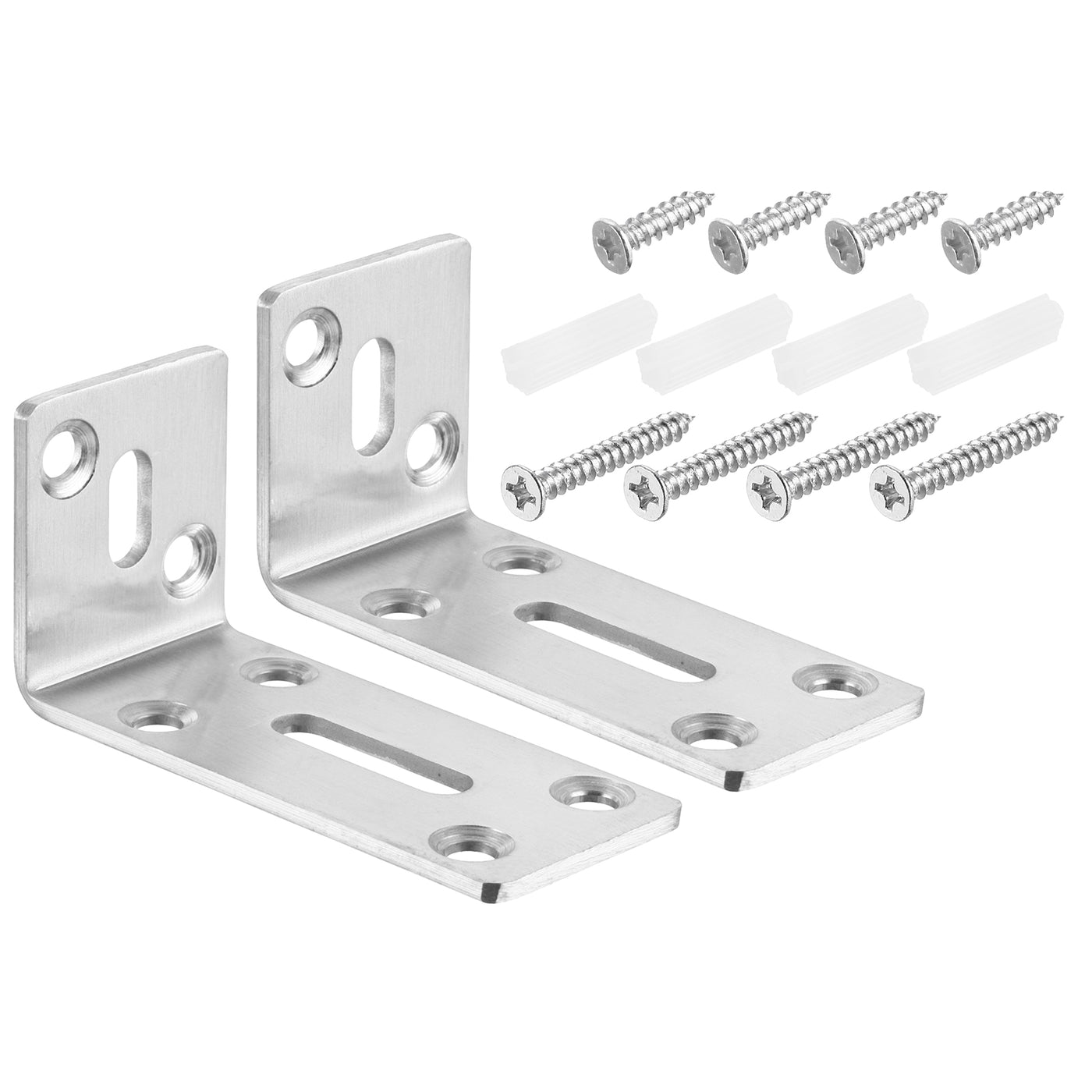 uxcell Uxcell L-Eckwinkel, 2 Stück 80x35x40mm - Edelstahl verstellbarer Eckverbinder, 90 Grad geschlitzte Winkelhalterung für DIY-Möbelreparaturregal (Silber)