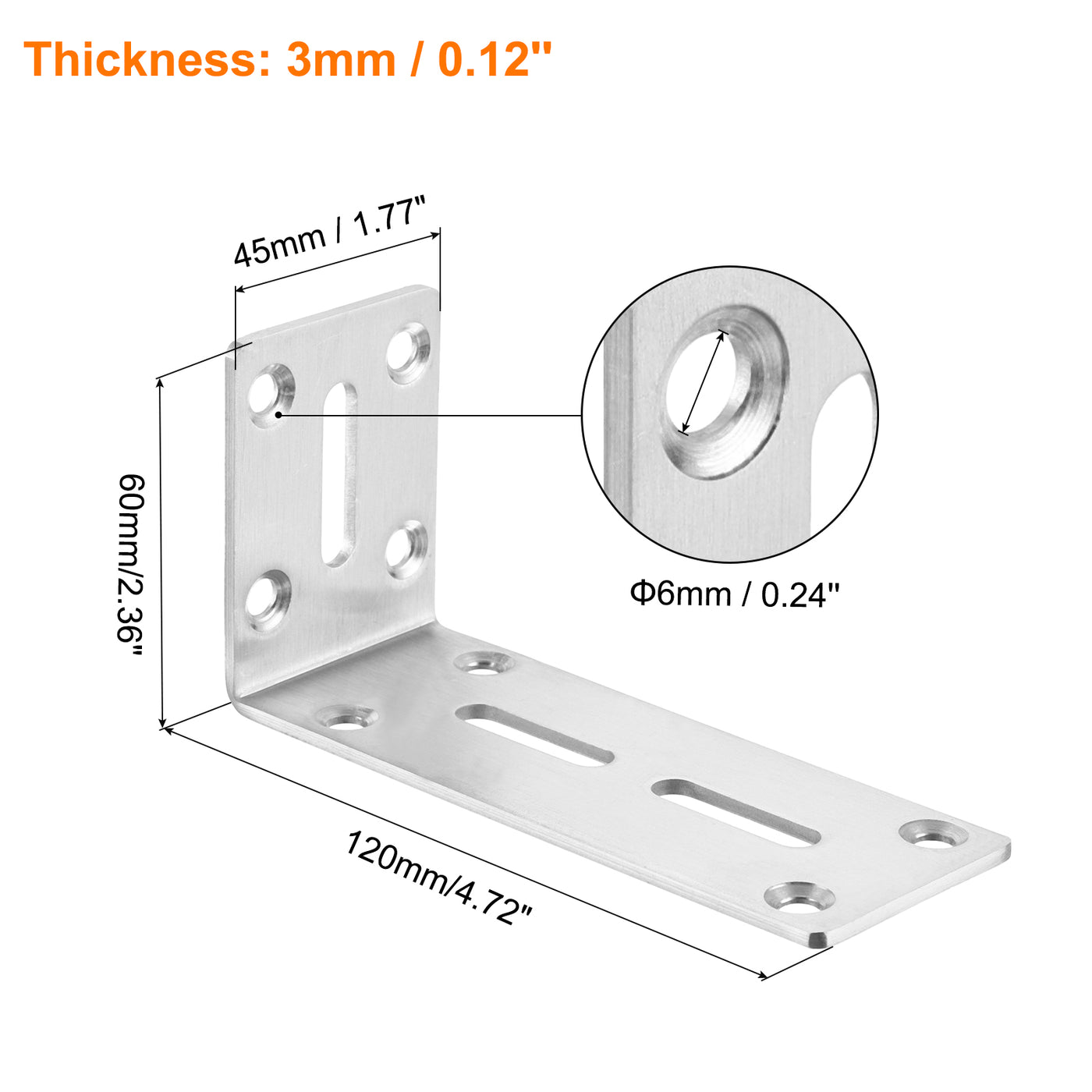 uxcell Uxcell L Corner Braces, 2Pcs 120x45x60mm - Stainless Steel Adjustable Corner Code, 90 Degree Slotted Angle Bracket for DIY Furniture Mending Shelf (Silver)