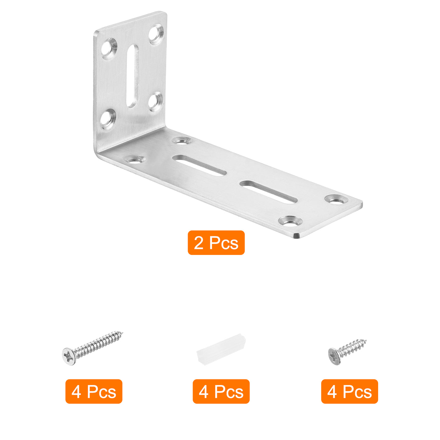 uxcell Uxcell L Corner Braces, 2Pcs 120x45x60mm - Stainless Steel Adjustable Corner Code, 90 Degree Slotted Angle Bracket for DIY Furniture Mending Shelf (Silver)