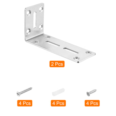 Harfington Uxcell L Corner Braces, 2Pcs 120x45x60mm - Stainless Steel Adjustable Corner Code, 90 Degree Slotted Angle Bracket for DIY Furniture Mending Shelf (Silver)