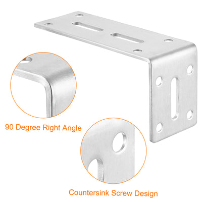 Harfington Uxcell L Corner Braces, 2Pcs 120x45x60mm - Stainless Steel Adjustable Corner Code, 90 Degree Slotted Angle Bracket for DIY Furniture Mending Shelf (Silver)