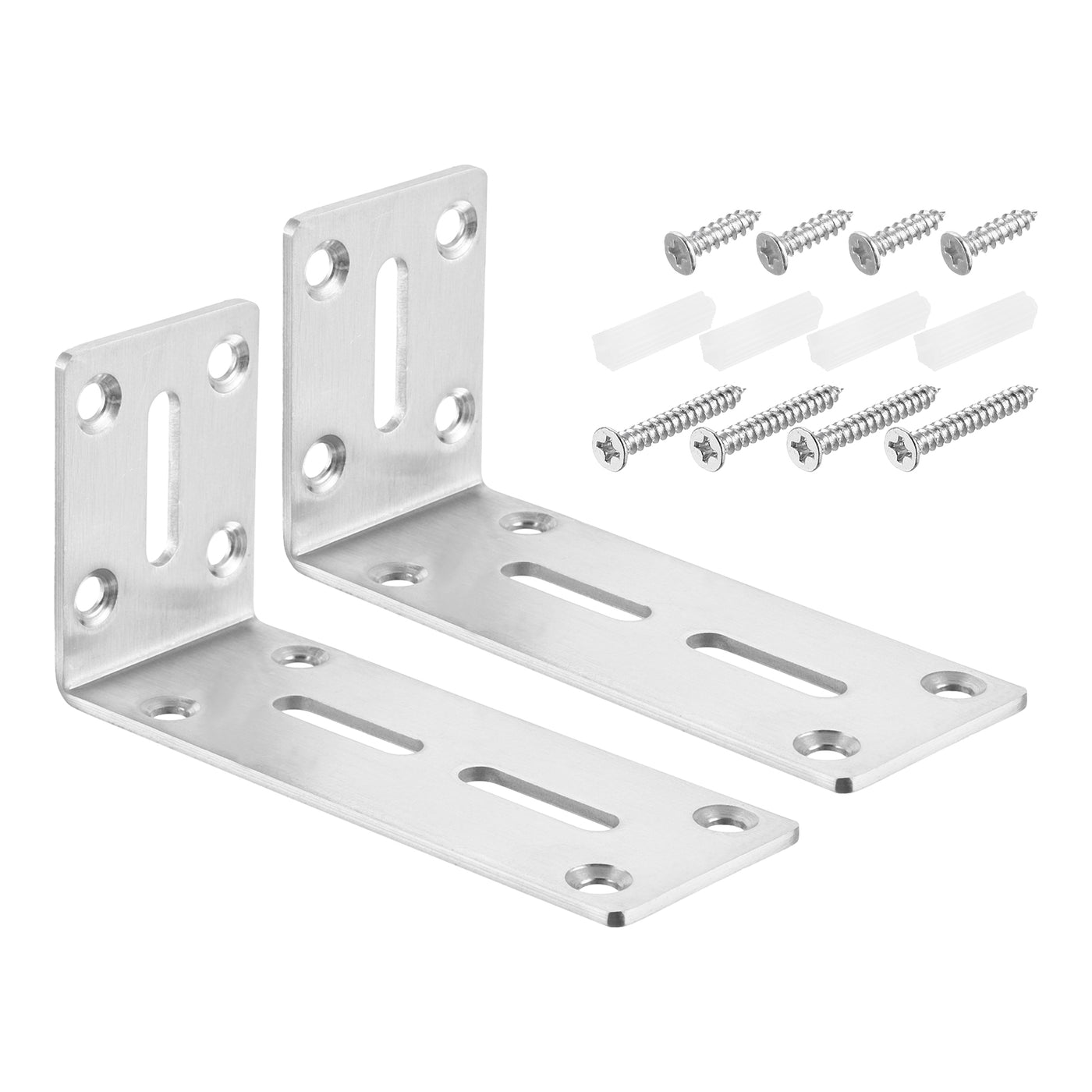 uxcell Uxcell L Corner Braces, 2Pcs 120x45x60mm - Stainless Steel Adjustable Corner Code, 90 Degree Slotted Angle Bracket for DIY Furniture Mending Shelf (Silver)