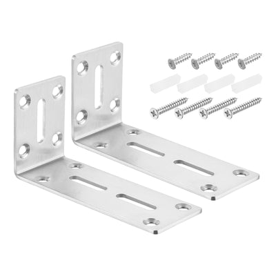 Harfington Uxcell L Corner Braces, 2Pcs 120x45x60mm - Stainless Steel Adjustable Corner Code, 90 Degree Slotted Angle Bracket for DIY Furniture Mending Shelf (Silver)