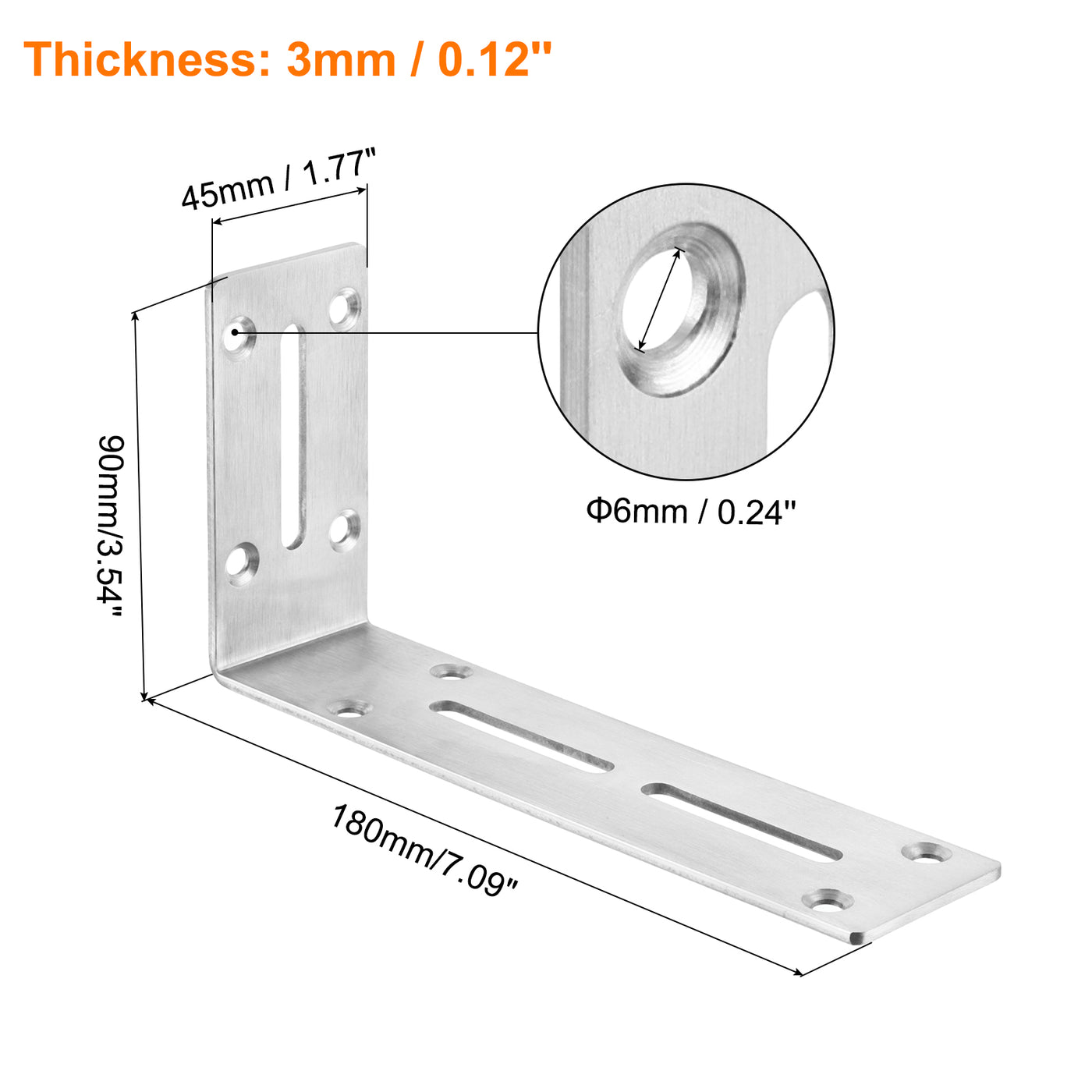 uxcell Uxcell L Corner Braces, 2Pcs 180x45x90mm - Stainless Steel Adjustable Corner Code, 90 Degree Slotted Angle Bracket for DIY Furniture Mending Shelf (Silver)