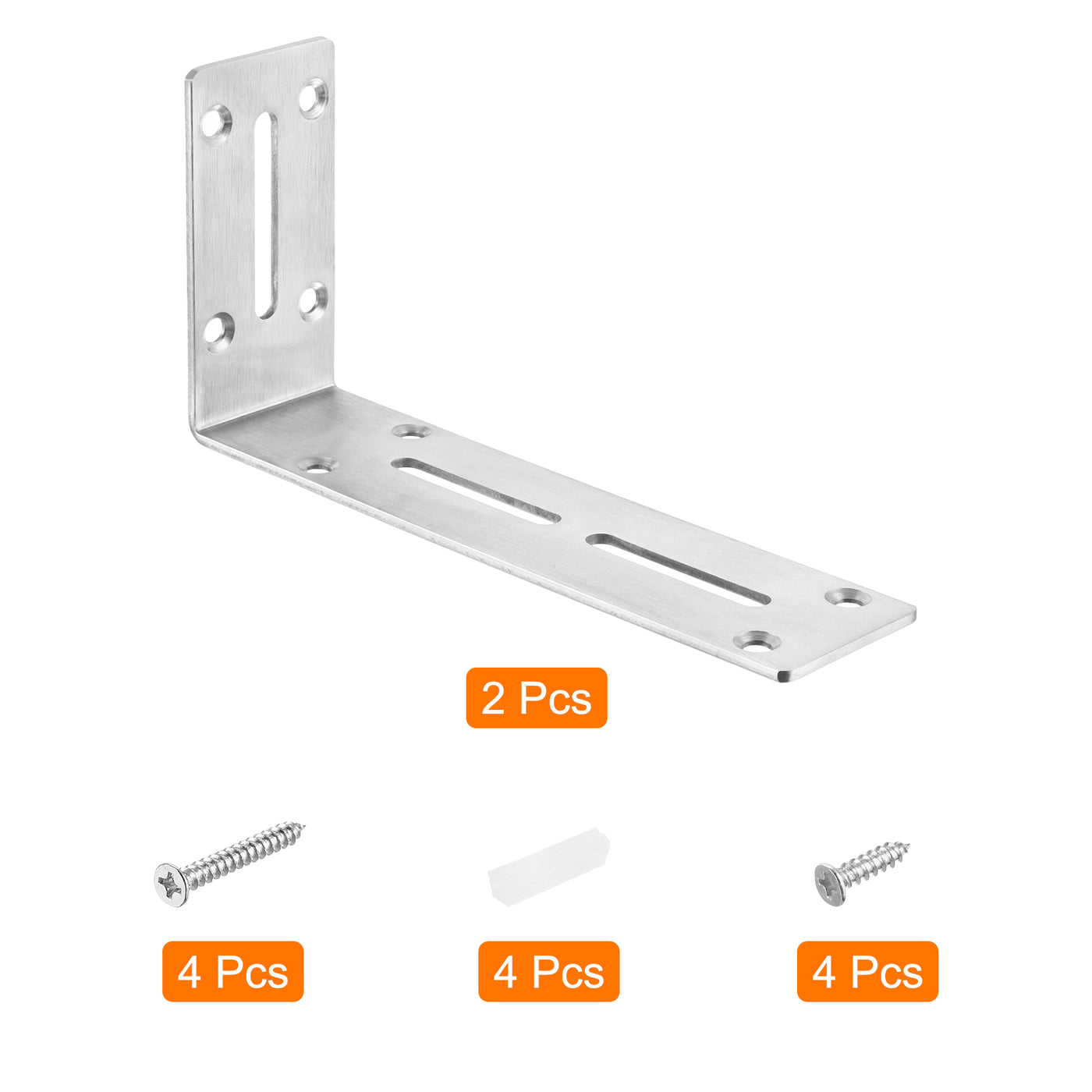 uxcell Uxcell L Corner Braces, 2Pcs 180x45x90mm - Stainless Steel Adjustable Corner Code, 90 Degree Slotted Angle Bracket for DIY Furniture Mending Shelf (Silver)