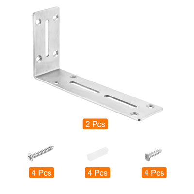 Harfington Uxcell L Corner Braces, 2Pcs 180x45x90mm - Stainless Steel Adjustable Corner Code, 90 Degree Slotted Angle Bracket for DIY Furniture Mending Shelf (Silver)