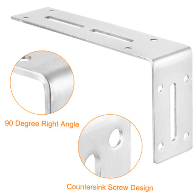 Harfington Uxcell L Corner Braces, 2Pcs 180x45x90mm - Stainless Steel Adjustable Corner Code, 90 Degree Slotted Angle Bracket for DIY Furniture Mending Shelf (Silver)