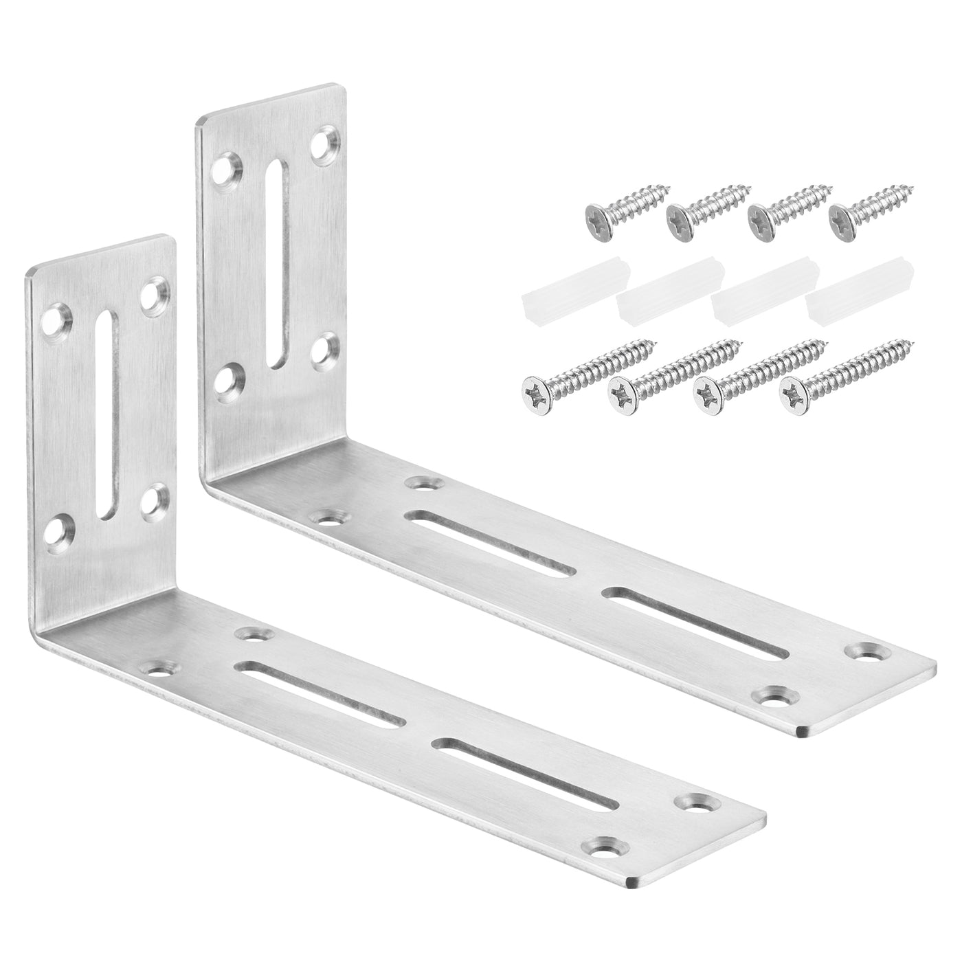 uxcell Uxcell L Corner Braces, 2Pcs 180x45x90mm - Stainless Steel Adjustable Corner Code, 90 Degree Slotted Angle Bracket for DIY Furniture Mending Shelf (Silver)