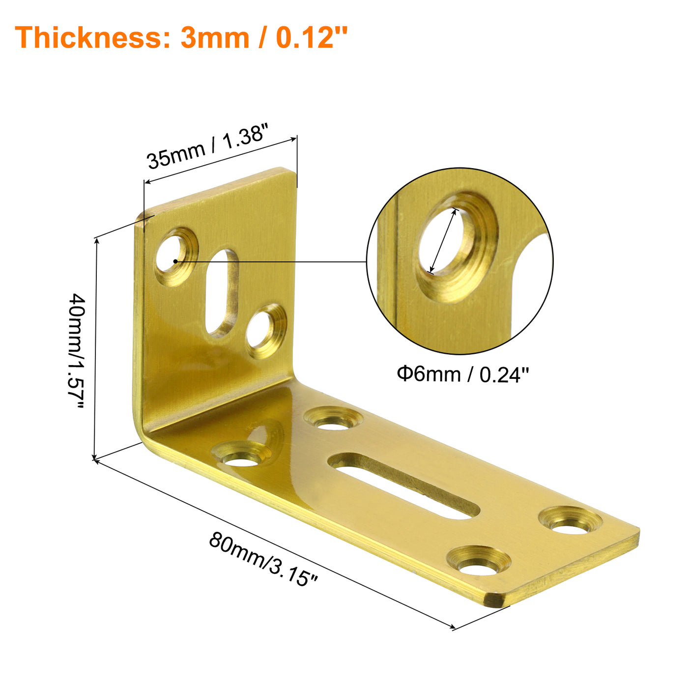 uxcell Uxcell L Corner Braces, 2Pcs 80x35x40mm - Stainless Steel Adjustable Corner Code, 90 Degree Slotted Angle Bracket for DIY Furniture Mending Shelf (Gold)