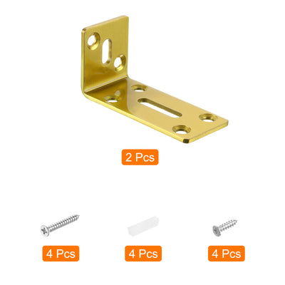 Harfington Uxcell L Corner Braces, 2Pcs 80x35x40mm - Stainless Steel Adjustable Corner Code, 90 Degree Slotted Angle Bracket for DIY Furniture Mending Shelf (Gold)