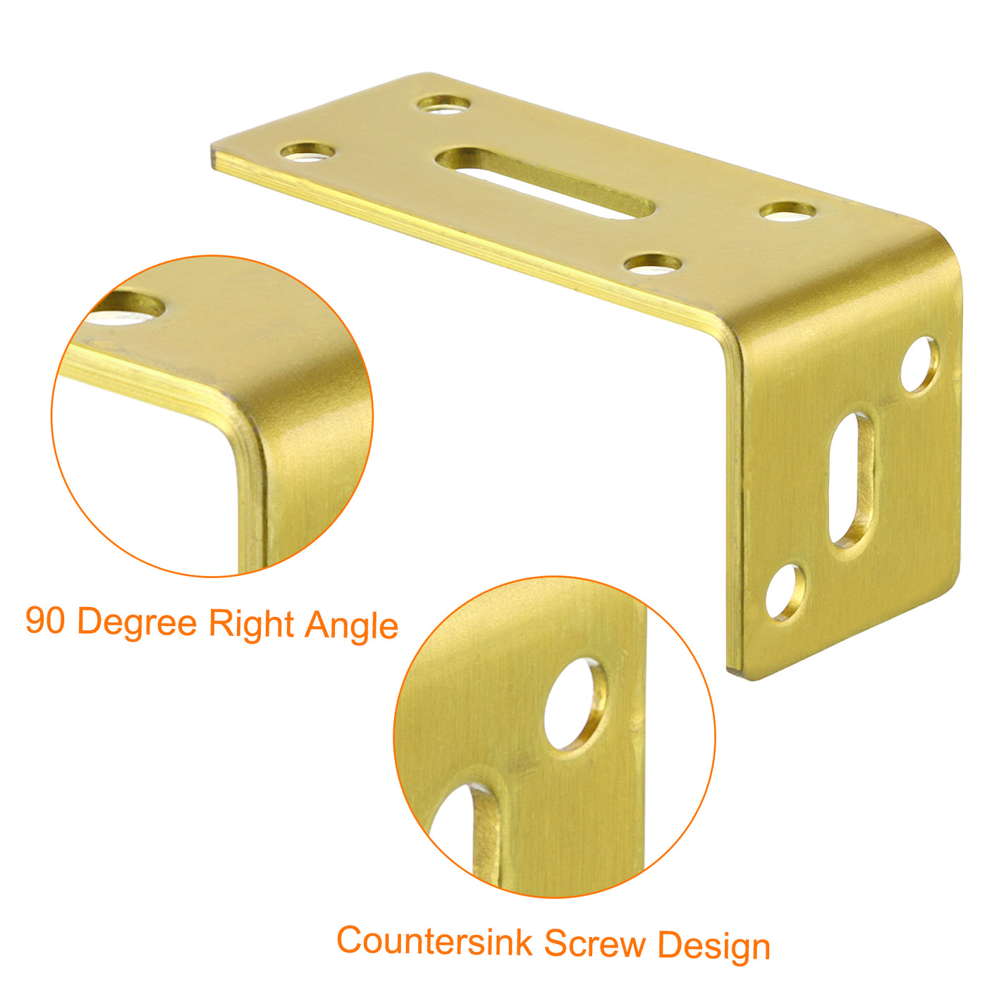 uxcell Uxcell L Corner Braces, 2Pcs 80x35x40mm - Stainless Steel Adjustable Corner Code, 90 Degree Slotted Angle Bracket for DIY Furniture Mending Shelf (Gold)