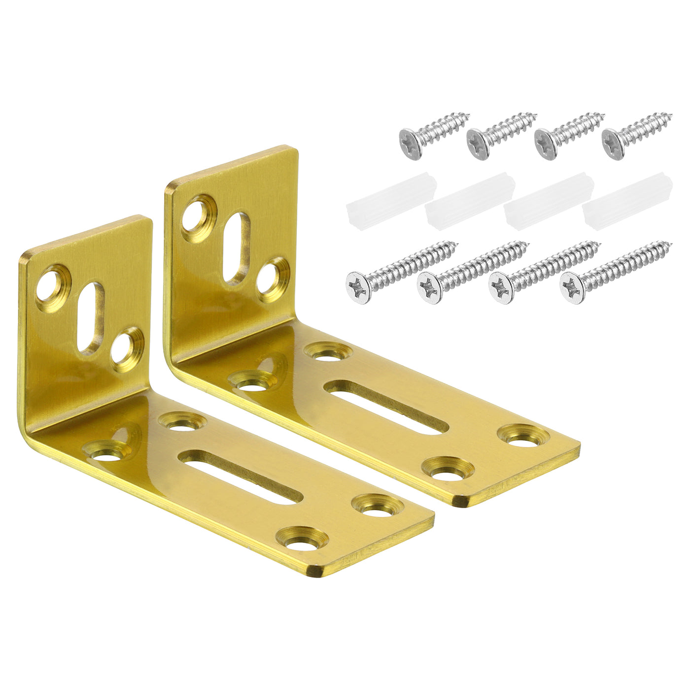 uxcell Uxcell L Corner Braces, 2Pcs 80x35x40mm - Stainless Steel Adjustable Corner Code, 90 Degree Slotted Angle Bracket for DIY Furniture Mending Shelf (Gold)