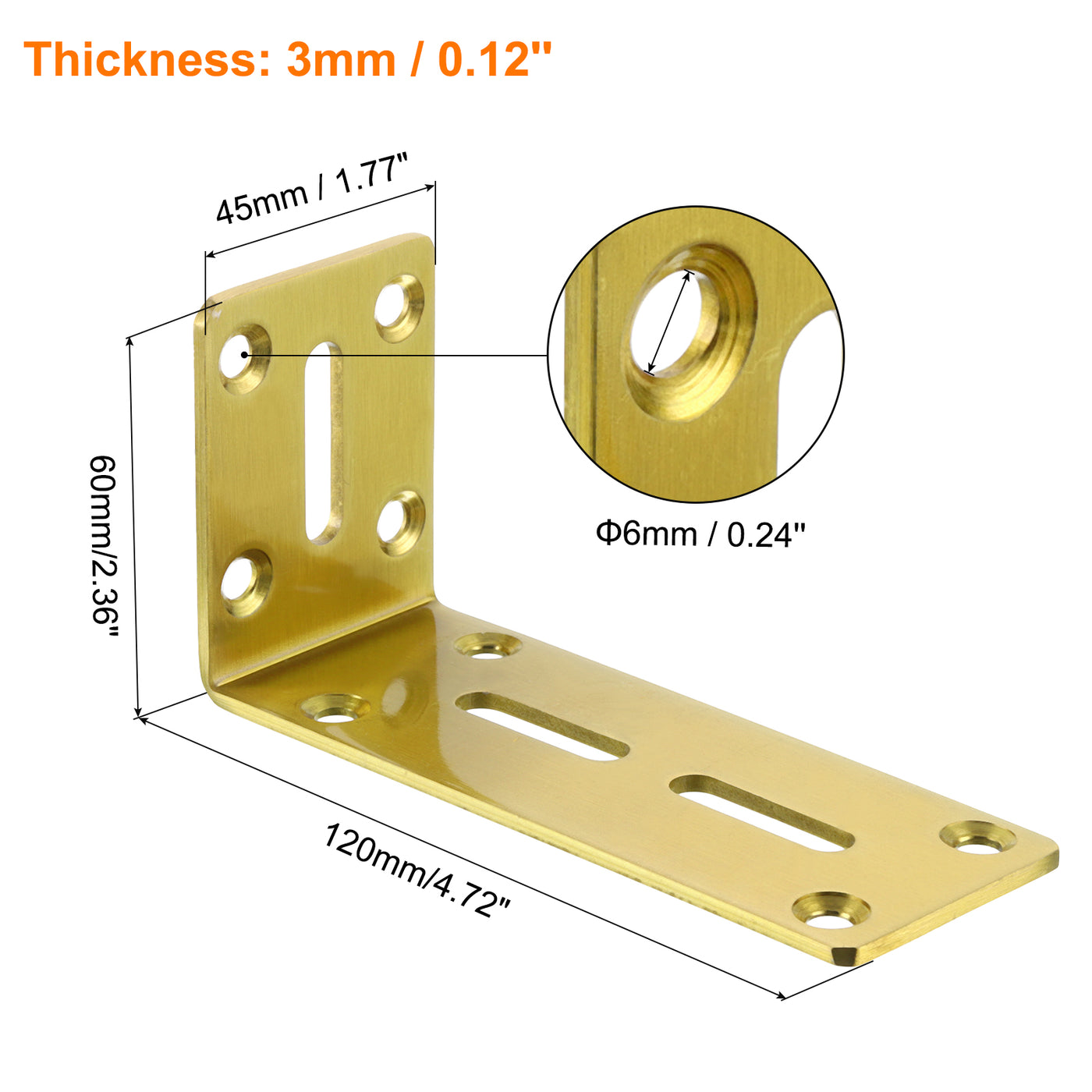 uxcell Uxcell L Corner Braces, 2Pcs 120x45x60mm - Stainless Steel Adjustable Corner Code, 90 Degree Slotted Angle Bracket for DIY Furniture Mending Shelf (Gold)