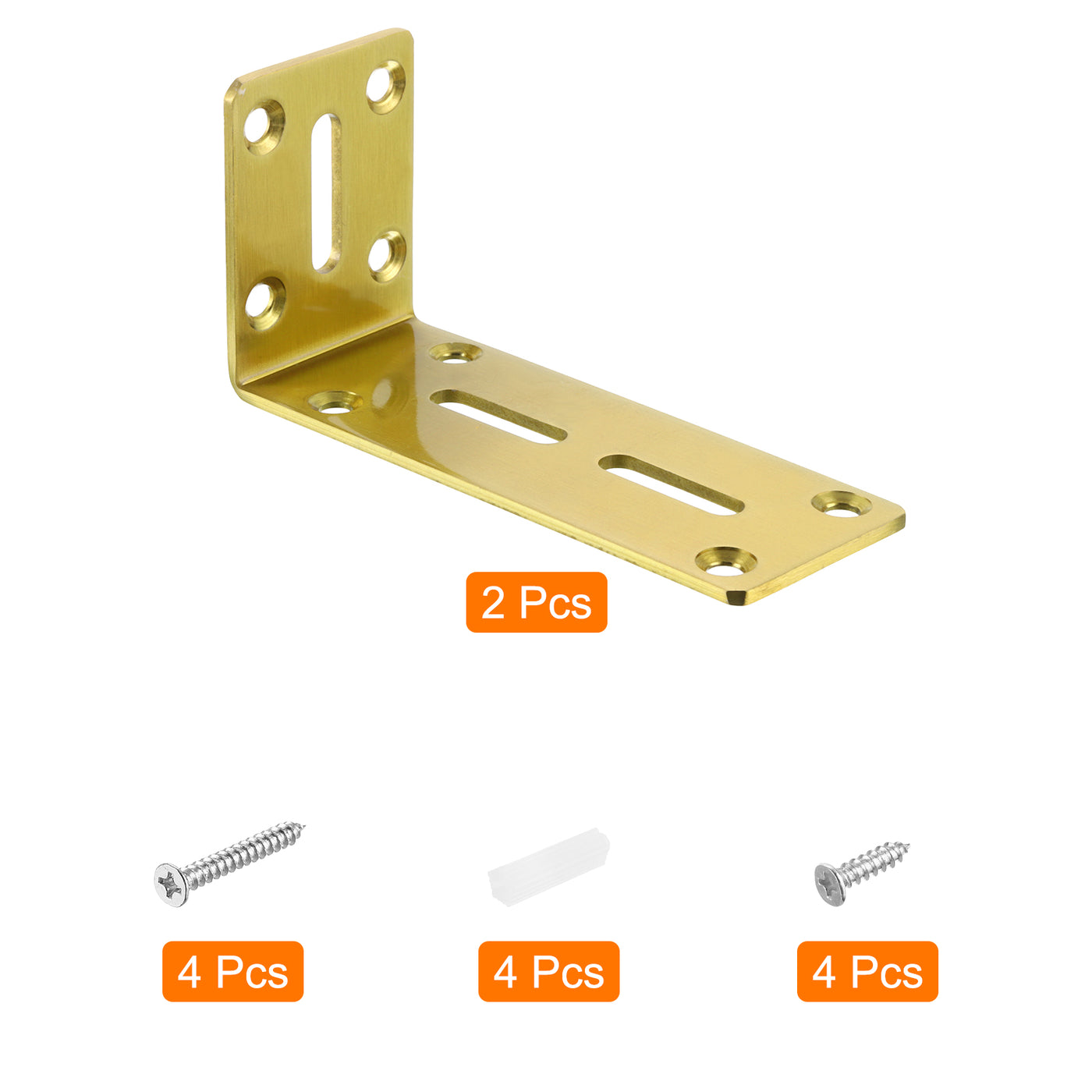 uxcell Uxcell L Corner Braces, 2Pcs 120x45x60mm - Stainless Steel Adjustable Corner Code, 90 Degree Slotted Angle Bracket for DIY Furniture Mending Shelf (Gold)