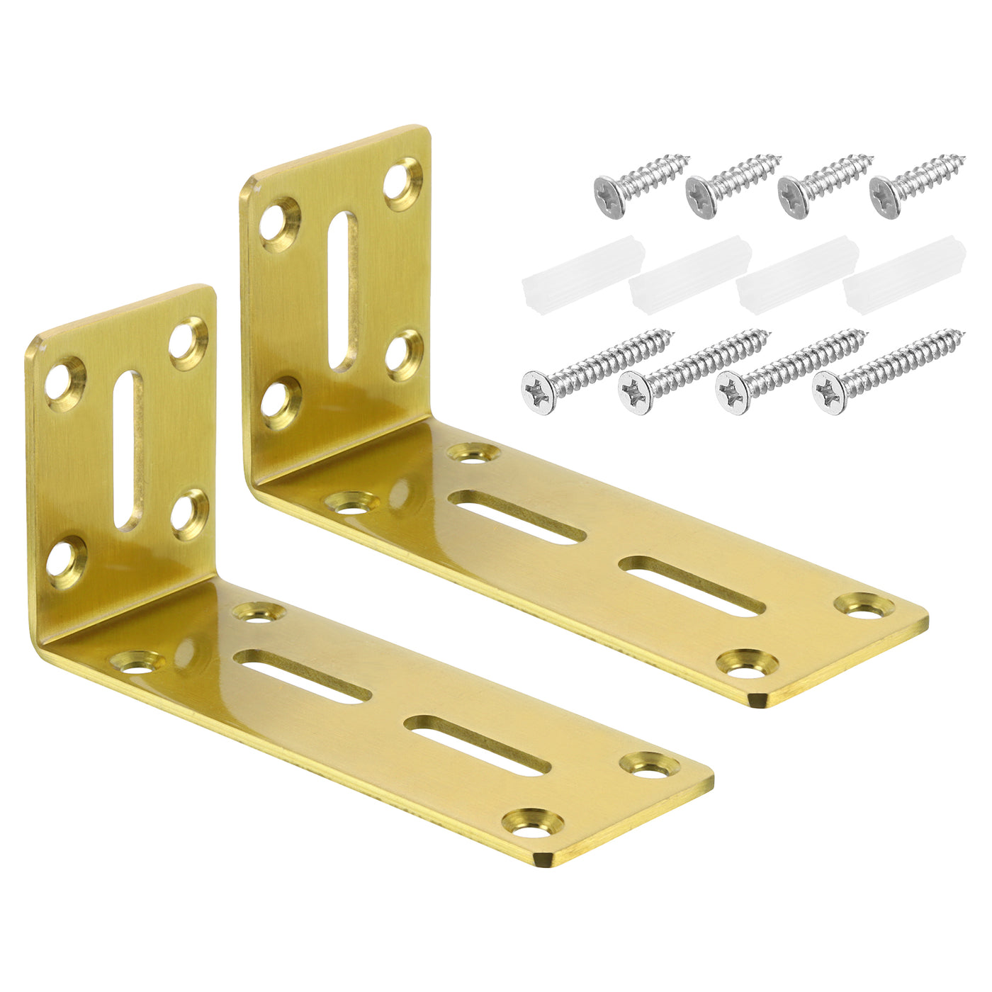 uxcell Uxcell L Corner Braces, 2Pcs 120x45x60mm - Stainless Steel Adjustable Corner Code, 90 Degree Slotted Angle Bracket for DIY Furniture Mending Shelf (Gold)