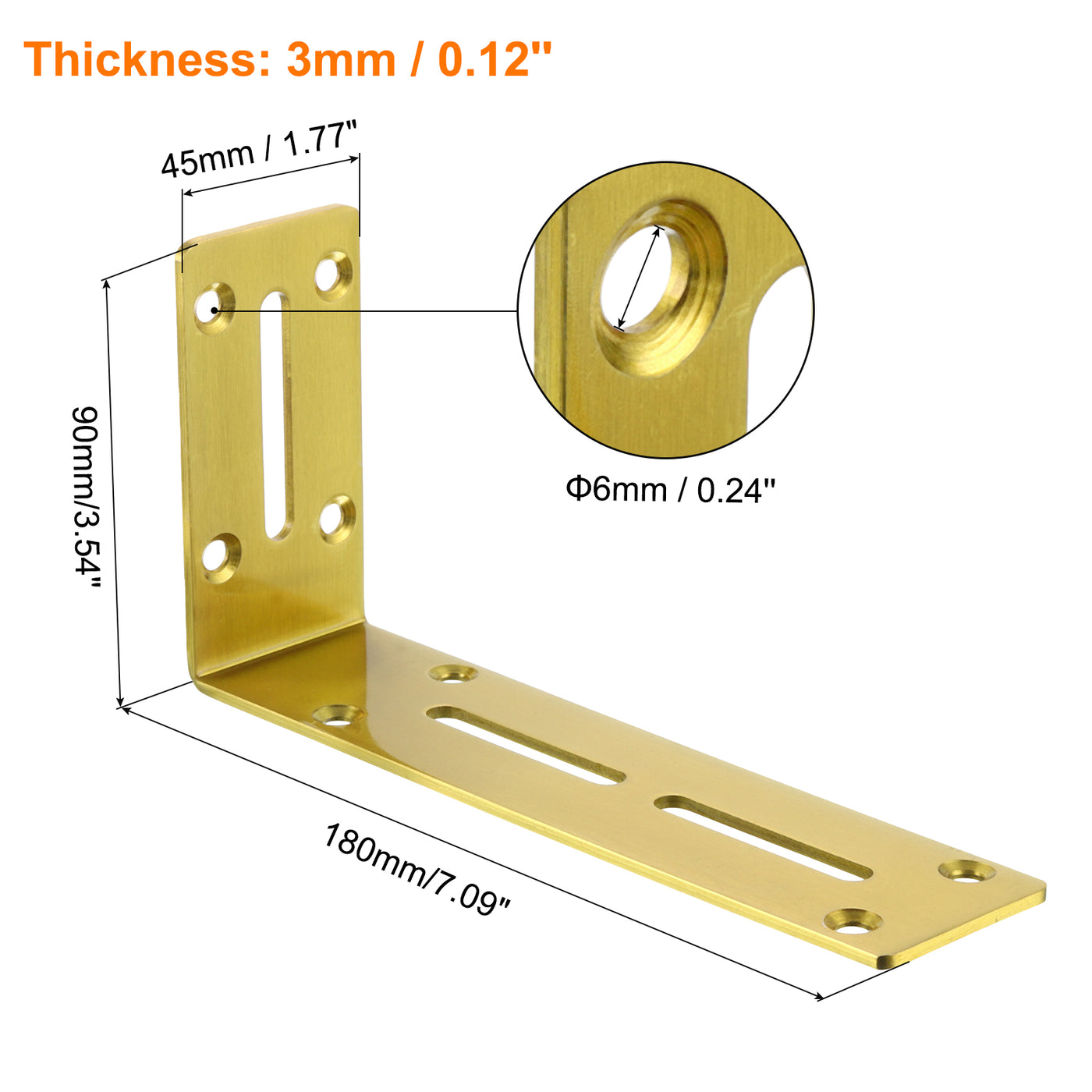 uxcell Uxcell L Corner Braces, 2Pcs 180x45x90mm - Stainless Steel Adjustable Corner Code, 90 Degree Slotted Angle Bracket for DIY Furniture Mending Shelf (Gold)