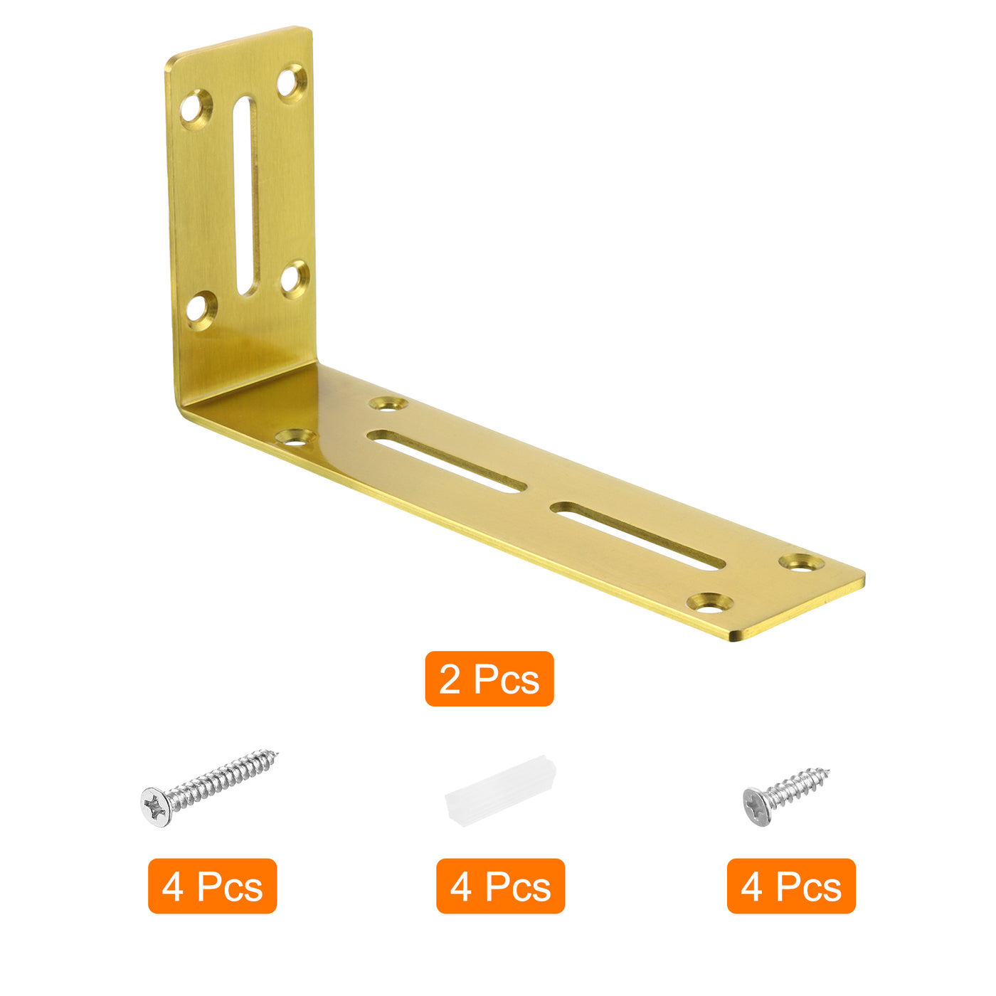 uxcell Uxcell L Corner Braces, 2Pcs 180x45x90mm - Stainless Steel Adjustable Corner Code, 90 Degree Slotted Angle Bracket for DIY Furniture Mending Shelf (Gold)