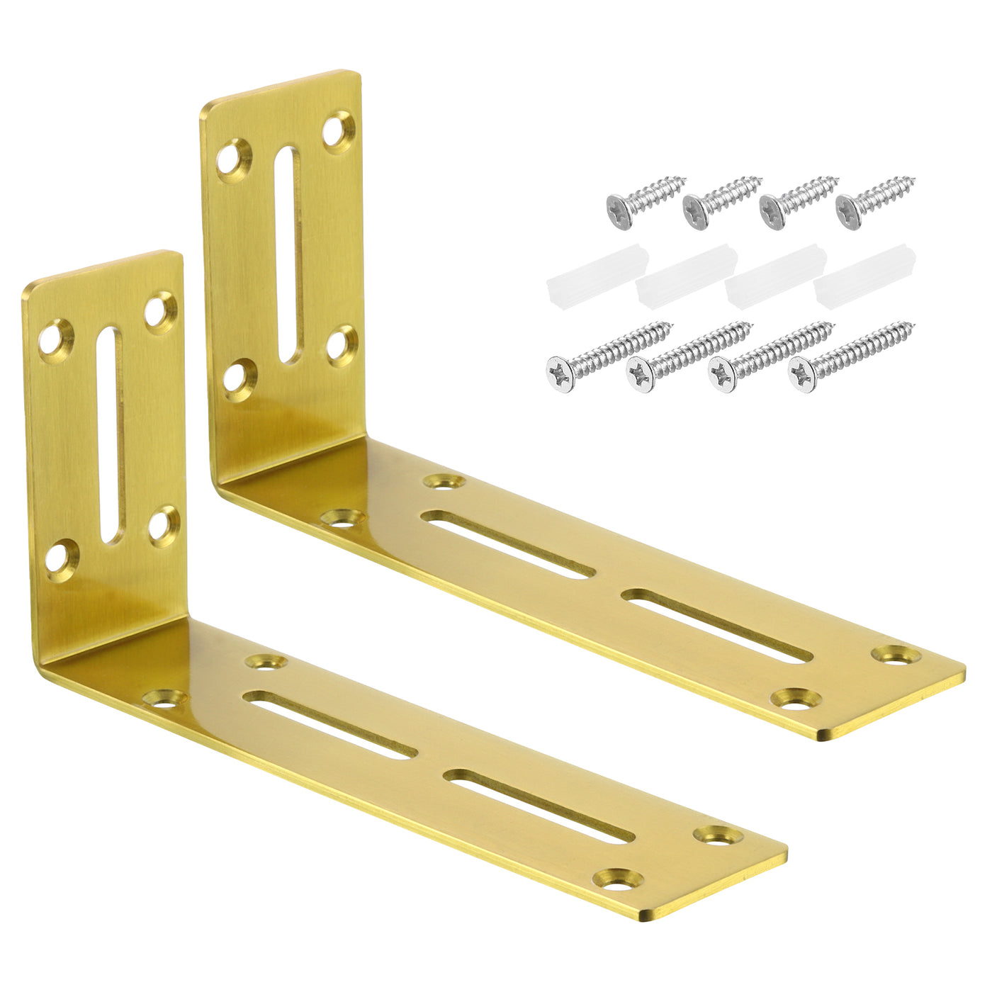 uxcell Uxcell L Corner Braces, 2Pcs 180x45x90mm - Stainless Steel Adjustable Corner Code, 90 Degree Slotted Angle Bracket for DIY Furniture Mending Shelf (Gold)