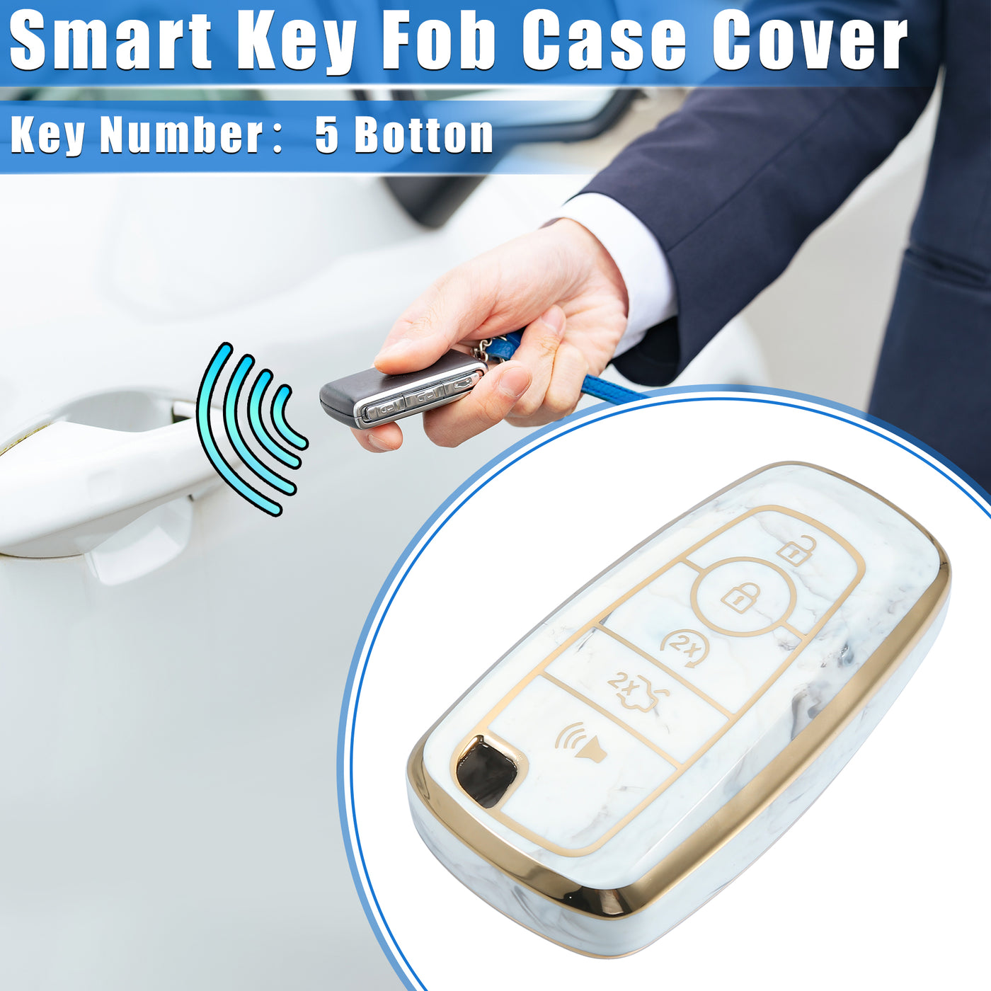 VekAuto Key Fob Cover Compatible for Ford Smart Key-5 Button, Durable TPU Gray Remote Keyless Smart Key Fob Case Protection Shell