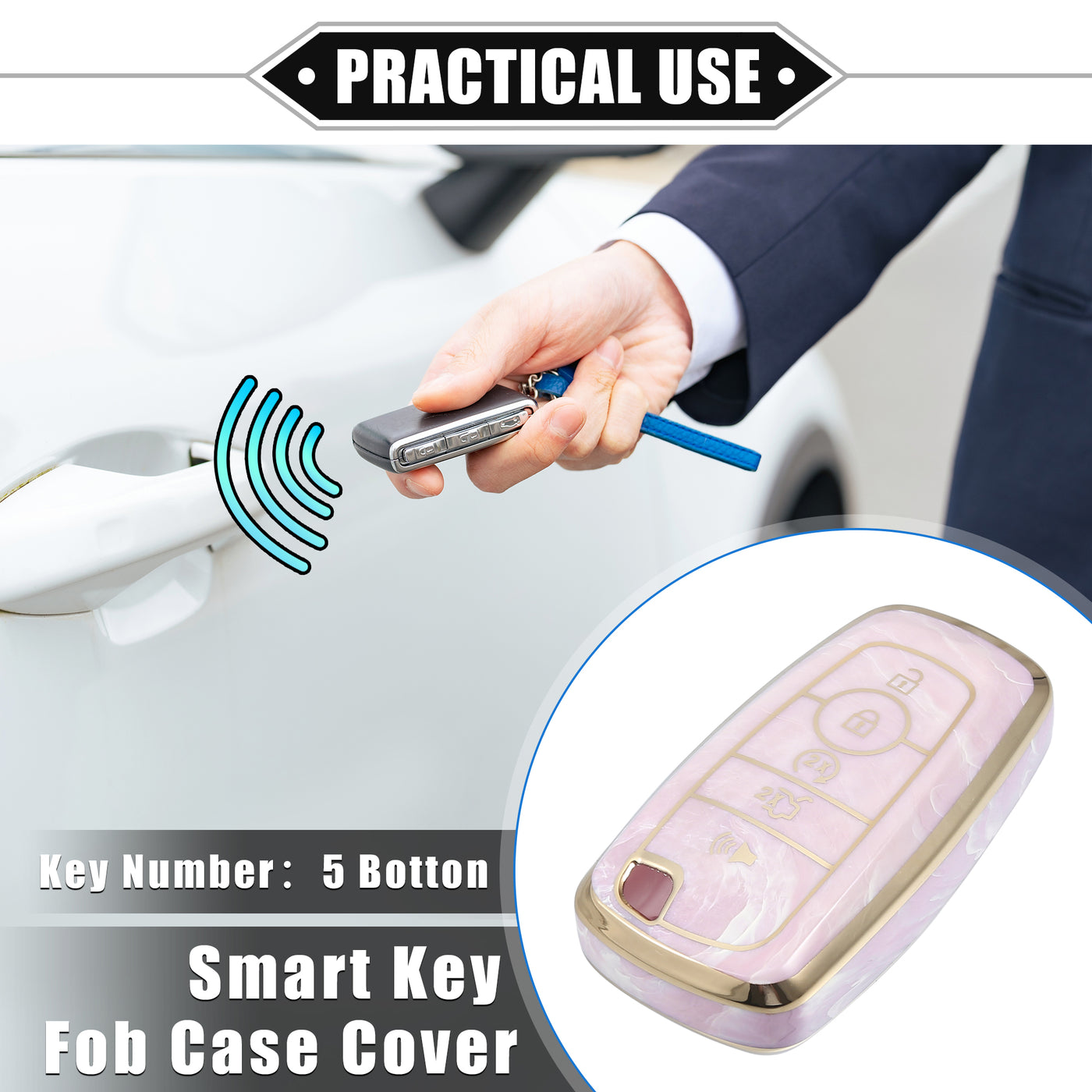 VekAuto Key Fob Cover Compatible for Ford Smart Key-5 Button, Durable TPU Pink Remote Keyless Smart Key Fob Case Protection Shell