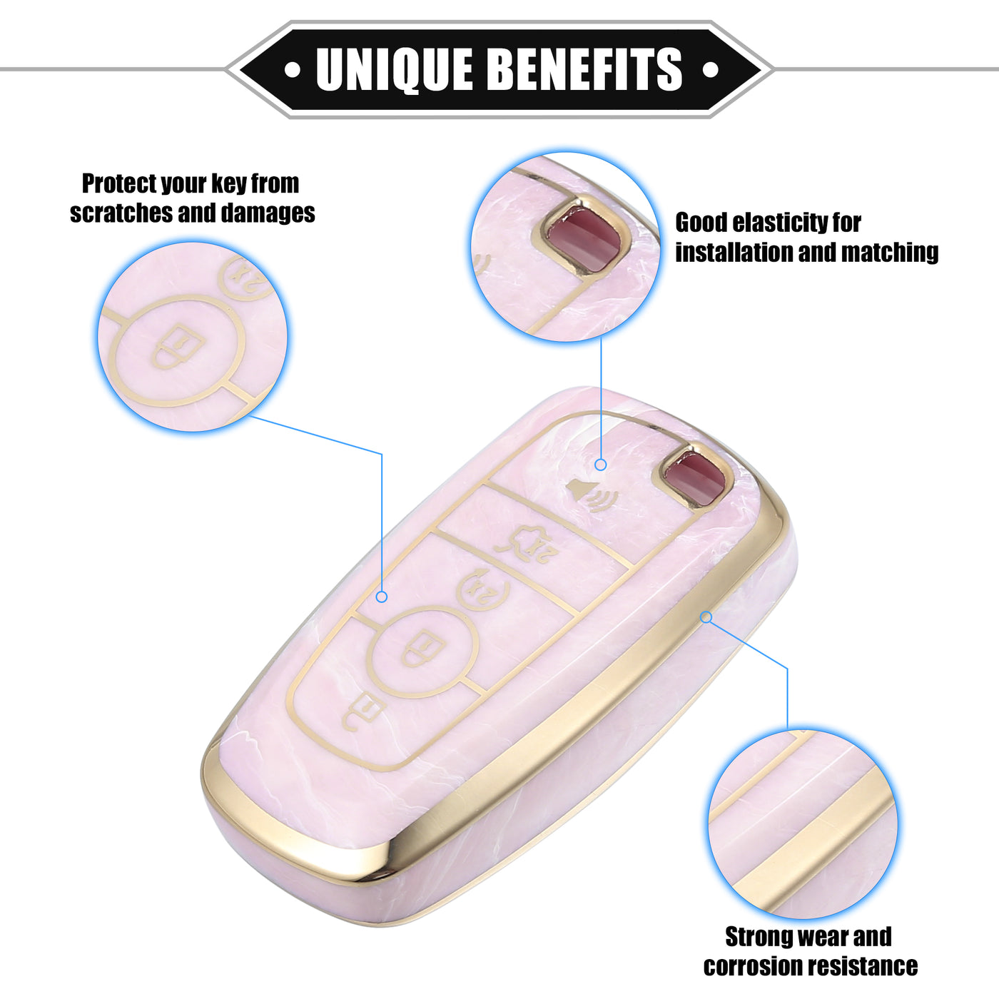 VekAuto Key Fob Cover Compatible for Ford Smart Key-5 Button, Durable TPU Pink Remote Keyless Smart Key Fob Case Protection Shell