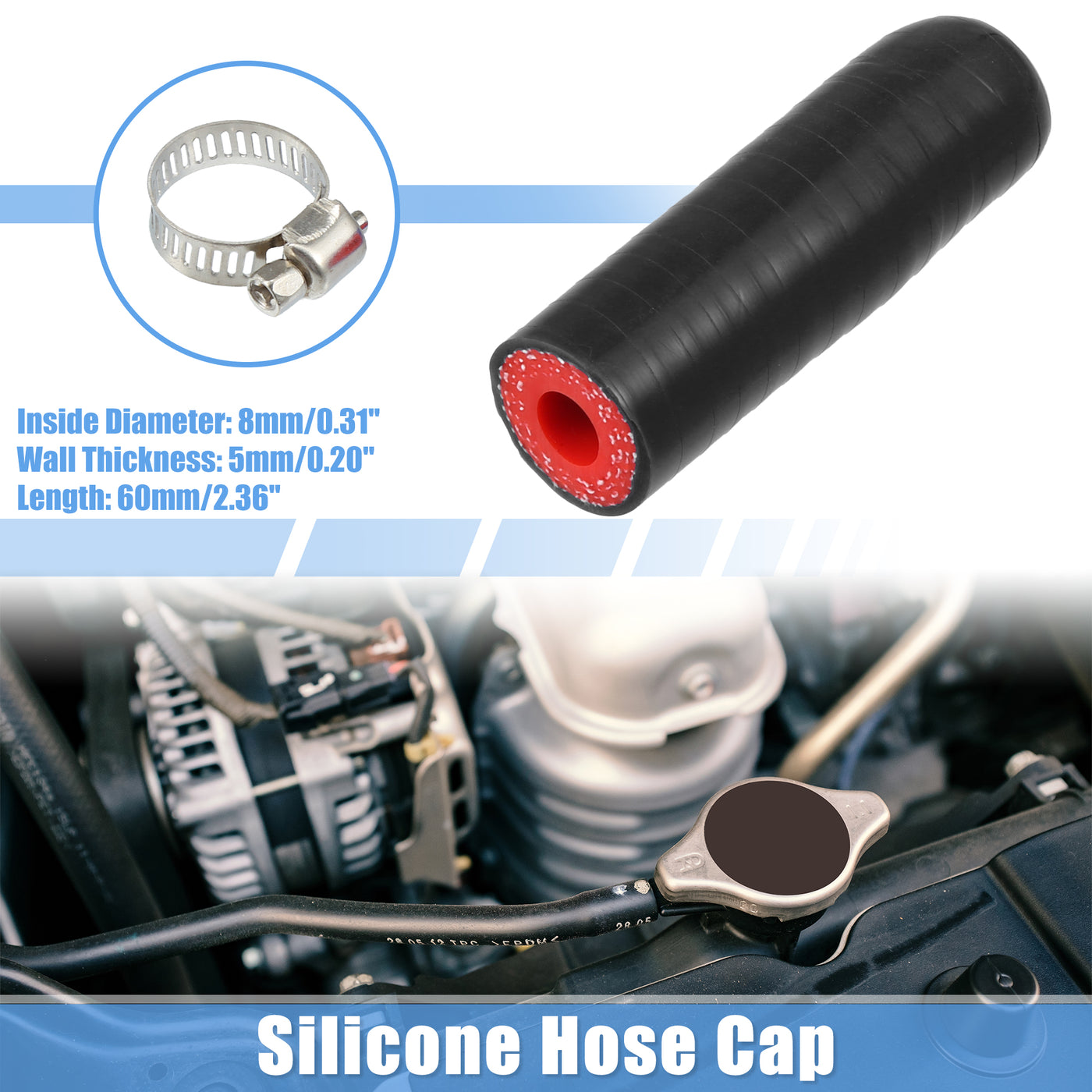 A ABSOPRO Universal Silicone Coolant Cap Intake Vacuum Hose End Plug 8mm 0.31" ID Car Coolant Heater Bypass Vacuum Water Port Silicone Black