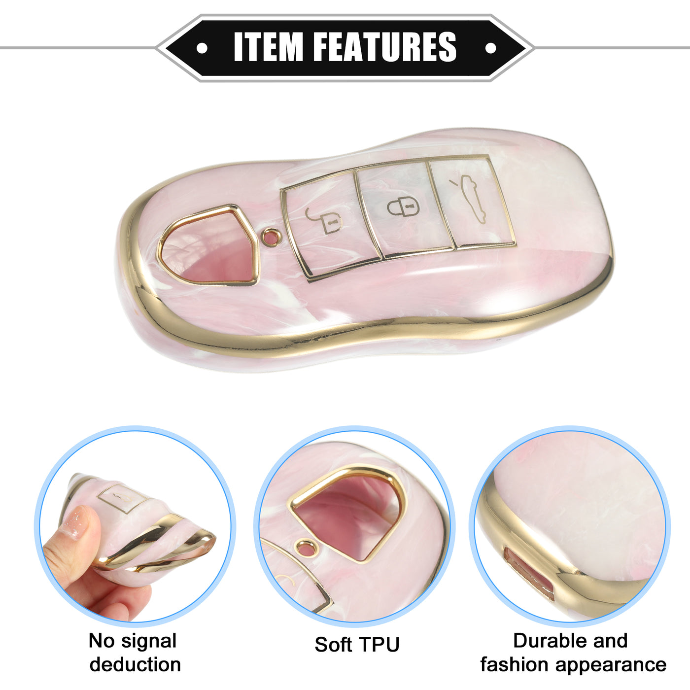 VekAuto Key Fob Cover Compatible for Porsche Cayenne 11-18 for Porsche 911 14-19, Durable TPU Pink 3 Button Porcelain Pattern Smart Key Fob Case Cover