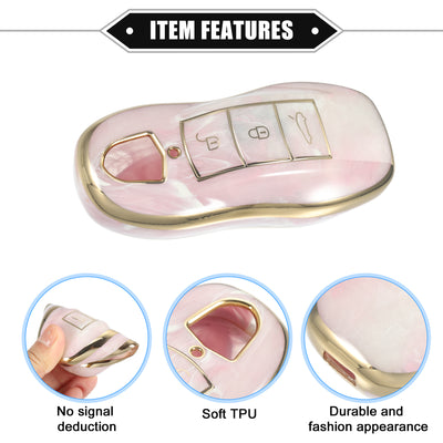 Harfington Key Fob Cover Compatible for Porsche Cayenne 11-18 for Porsche 911 14-19, Durable TPU Pink 3 Button Porcelain Pattern Smart Key Fob Case Cover