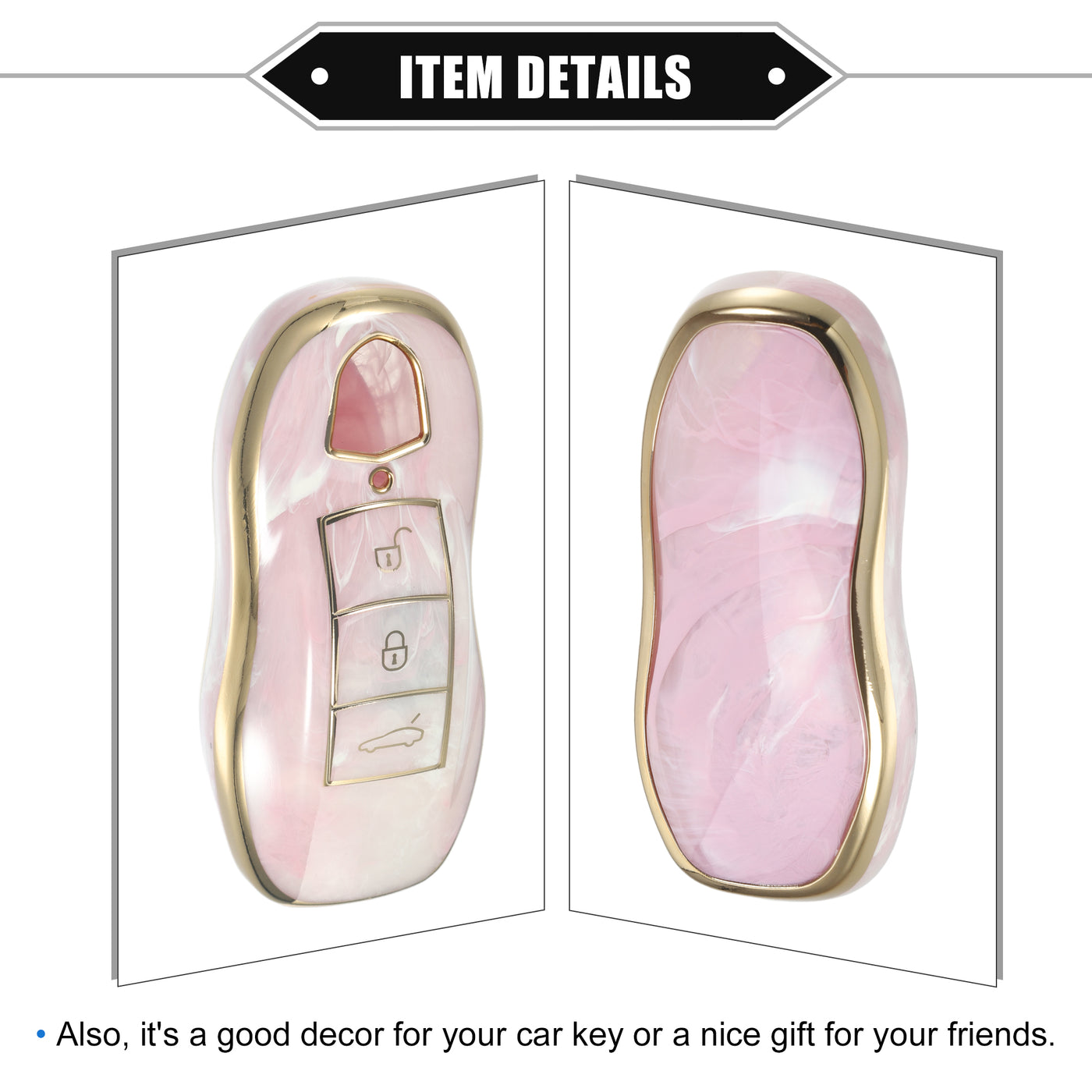 VekAuto Key Fob Cover Compatible for Porsche Cayenne 11-18 for Porsche 911 14-19, Durable TPU Pink 3 Button Porcelain Pattern Smart Key Fob Case Cover