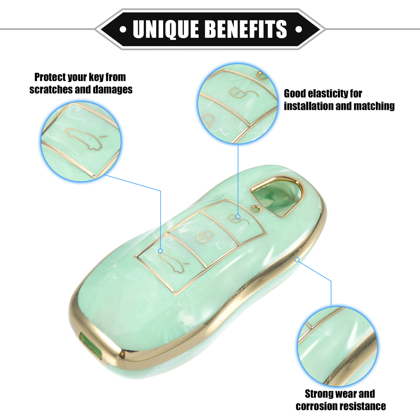 VekAuto Key Fob Cover Compatible for Porsche Cayenne 11-18 for Porsche 911 14-19, Durable TPU Green 3 Button Porcelain Pattern Smart Key Fob Case Cover