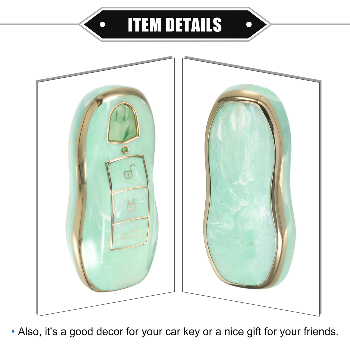 VekAuto Key Fob Cover Compatible for Porsche Cayenne 11-18 for Porsche 911 14-19, Durable TPU Green 3 Button Porcelain Pattern Smart Key Fob Case Cover