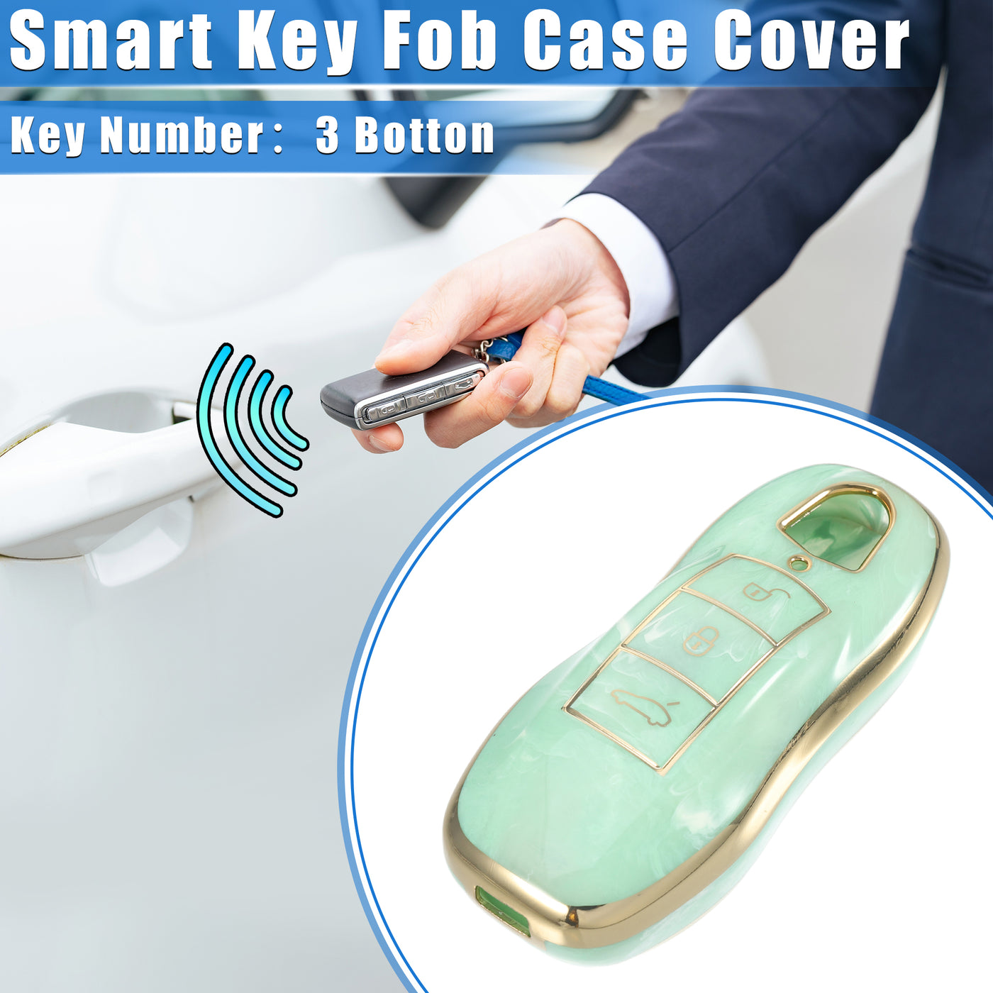 VekAuto Key Fob Cover Compatible for Porsche Cayenne 11-18 for Porsche 911 14-19, Durable TPU Green 3 Button Porcelain Pattern Smart Key Fob Case Cover