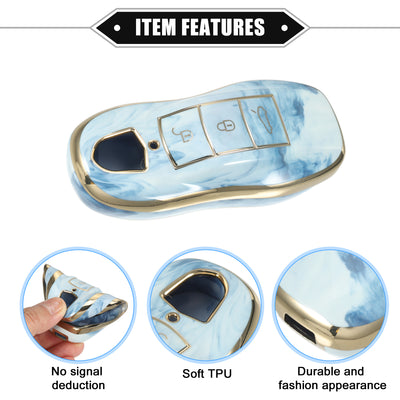 Harfington Key Fob Cover Compatible for Porsche Cayenne 11-18 for Porsche 911 14-19, Durable TPU Blue 3 Button Porcelain Pattern Smart Key Fob Case Cover