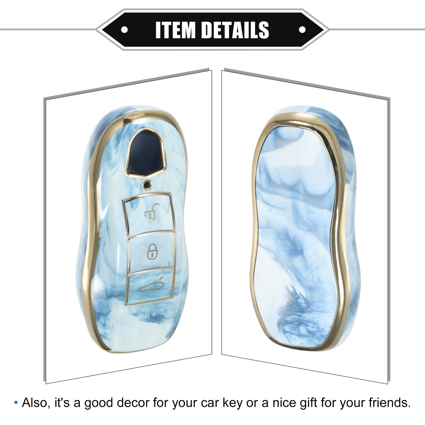 VekAuto Key Fob Cover Compatible for Porsche Cayenne 11-18 for Porsche 911 14-19, Durable TPU Blue 3 Button Porcelain Pattern Smart Key Fob Case Cover