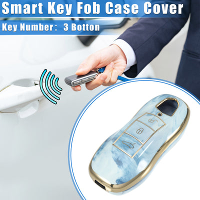 Harfington Key Fob Cover Compatible for Porsche Cayenne 11-18 for Porsche 911 14-19, Durable TPU Blue 3 Button Porcelain Pattern Smart Key Fob Case Cover