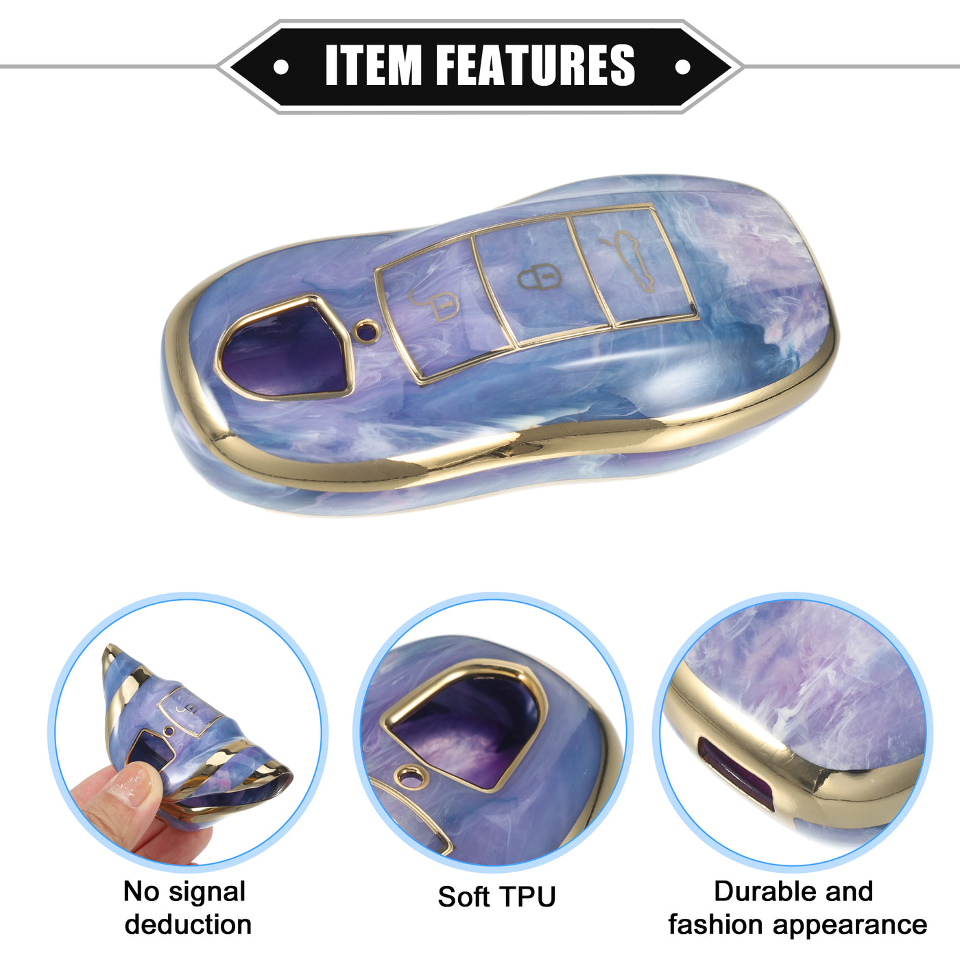 VekAuto Key Fob Cover Compatible for Porsche Cayenne 11-18 for Porsche 911 14-19, Durable TPU Purple 3 Button Porcelain Pattern Smart Key Fob Case Cover