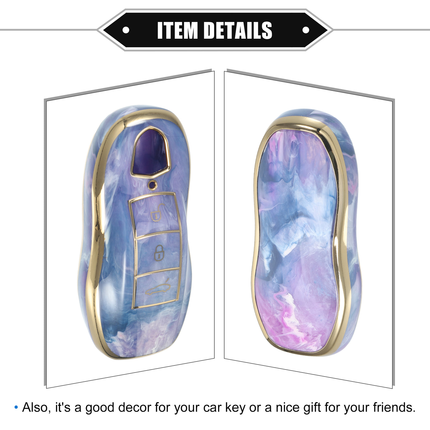 VekAuto Key Fob Cover Compatible for Porsche Cayenne 11-18 for Porsche 911 14-19, Durable TPU Purple 3 Button Porcelain Pattern Smart Key Fob Case Cover