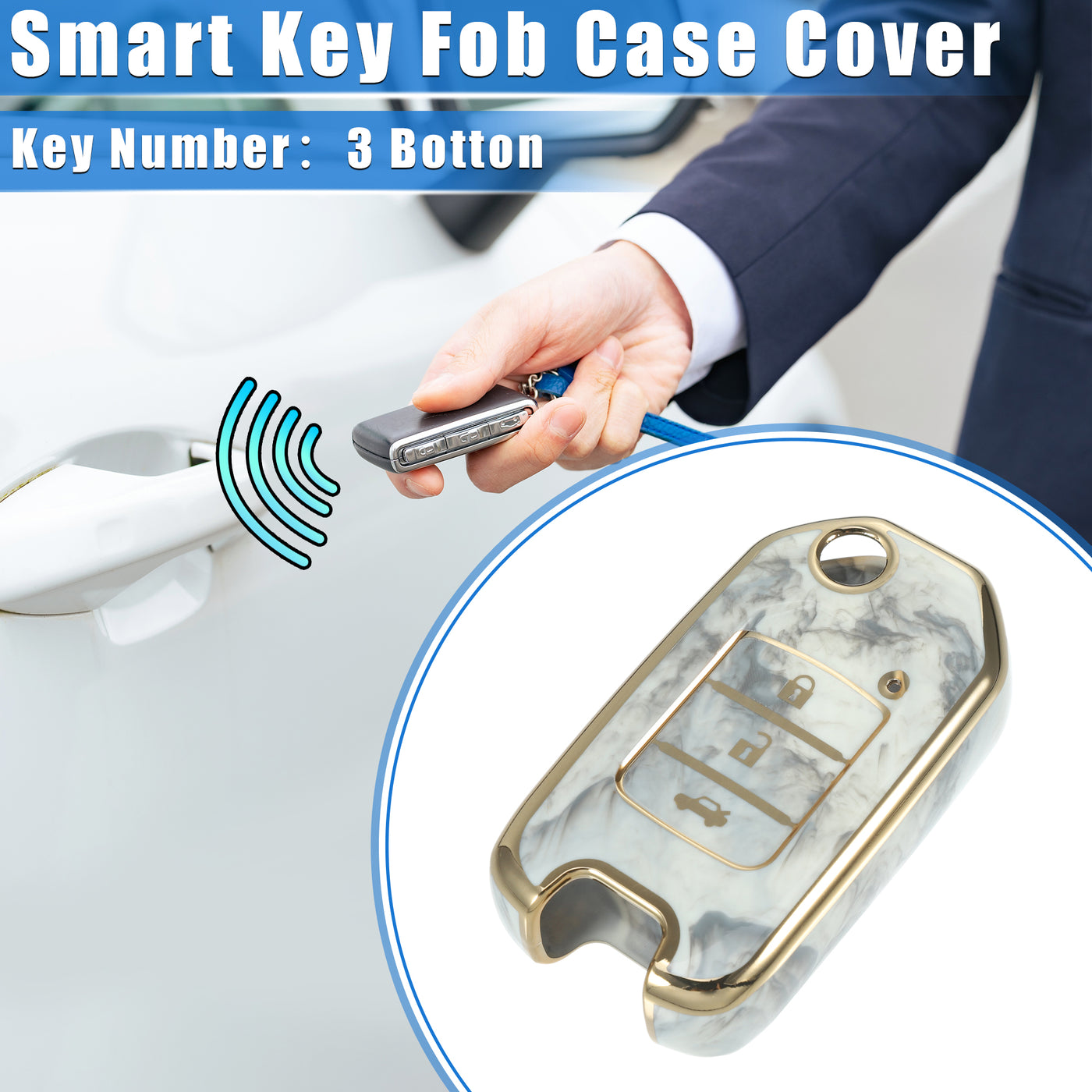 VekAuto Key Fob Cover Compatible for Honda Accord 13-19 for Honda CR-V 15-19, Durable TPU Gray 3 Button Porcelain Pattern Remote Key Fob Case Protection Shell