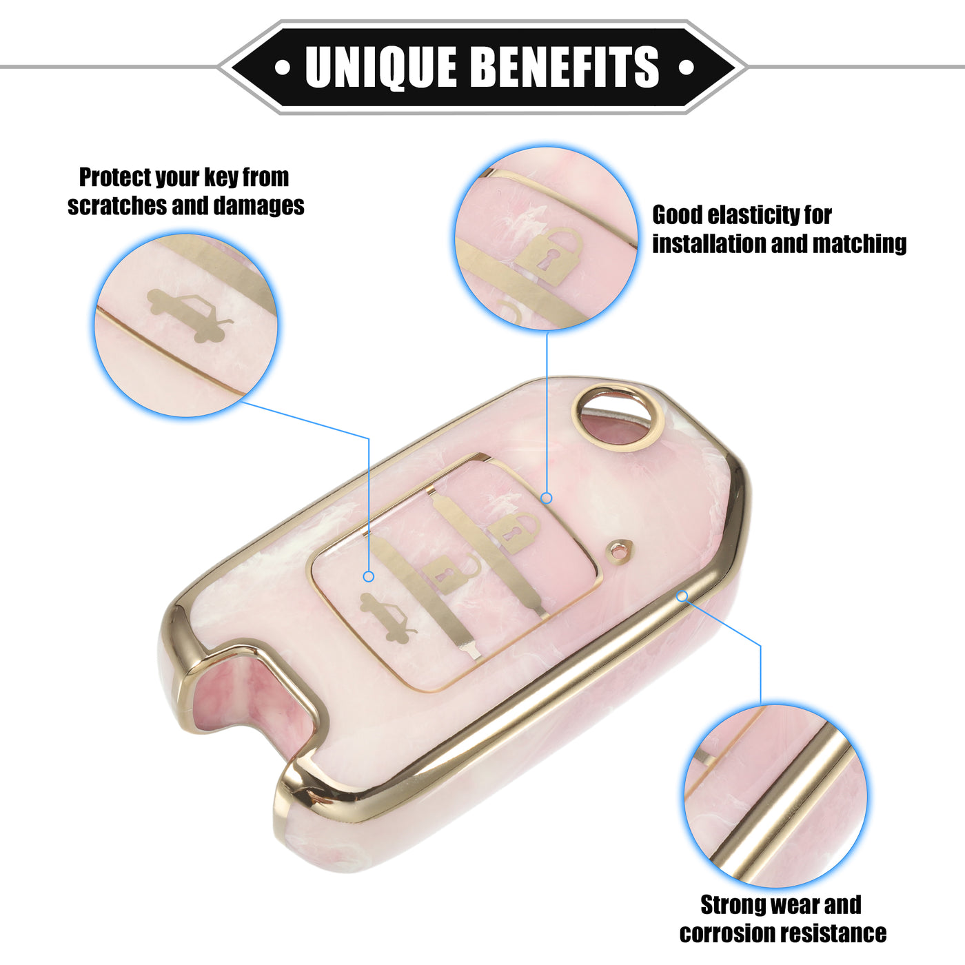 VekAuto Key Fob Cover Compatible for Honda Accord 13-19 for Honda CR-V 15-19, Durable TPU Pink 3 Button Porcelain Pattern Remote Key Fob Case Protection Shell