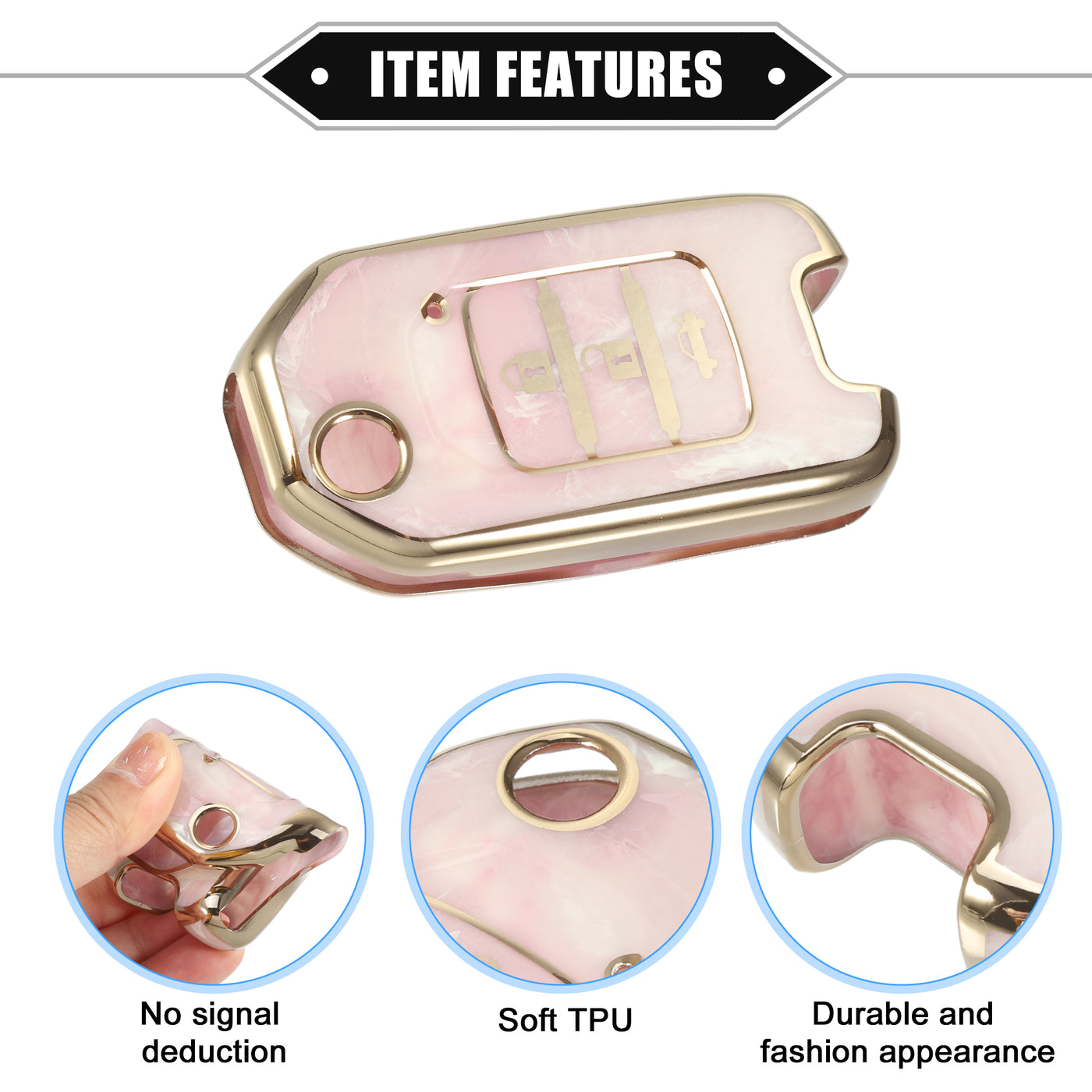 VekAuto Key Fob Cover Compatible for Honda Accord 13-19 for Honda CR-V 15-19, Durable TPU Pink 3 Button Porcelain Pattern Remote Key Fob Case Protection Shell