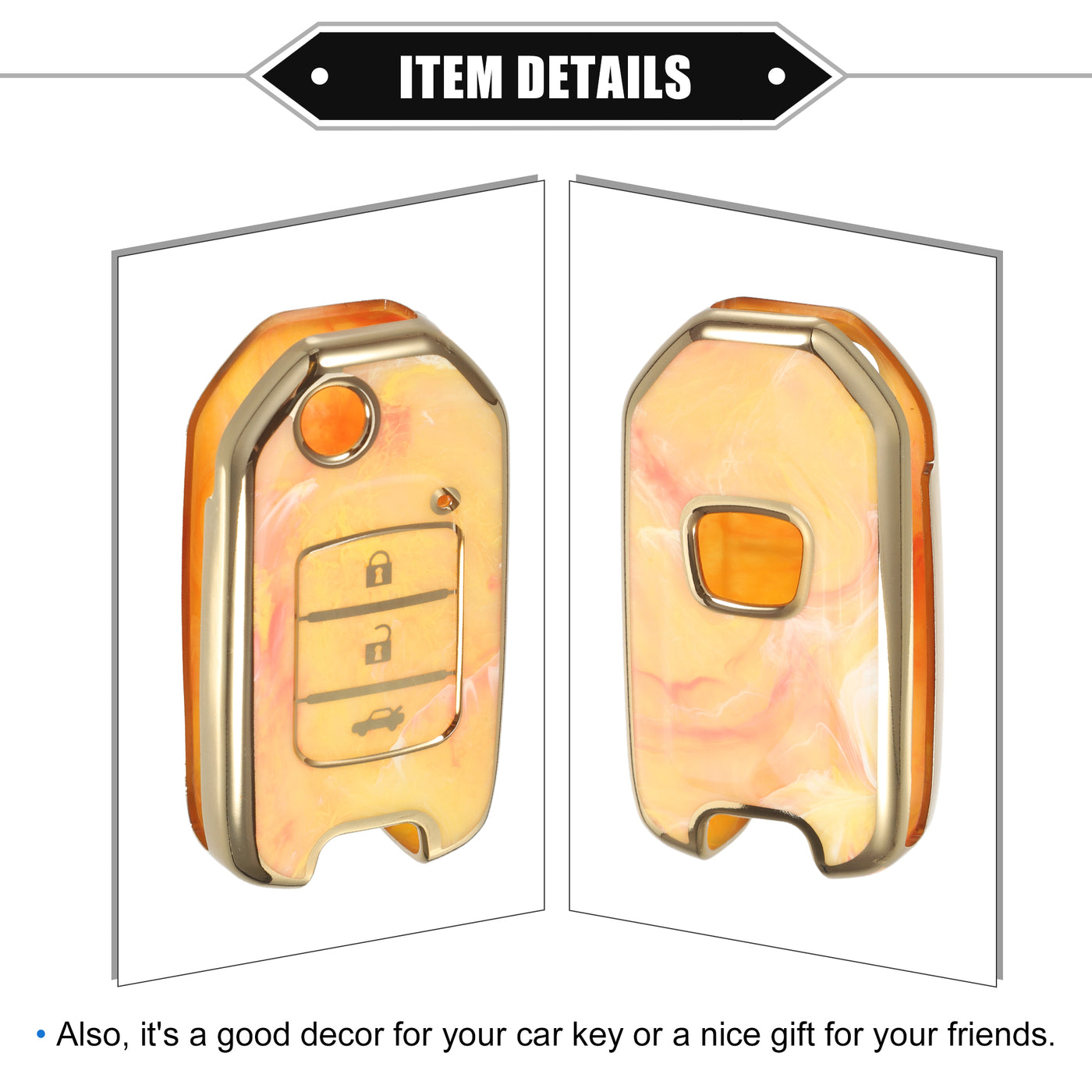 VekAuto Key Fob Cover Compatible for Honda Accord 13-19 for Honda CR-V 15-19, Durable TPU Orange 3 Button Porcelain Pattern Remote Key Fob Case Shell