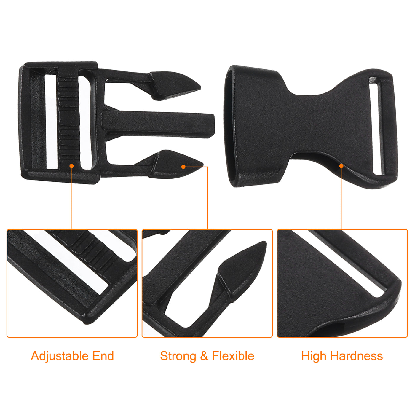 uxcell Uxcell 2Pcs 3/4" Plastic Dual Adjustable Side Release Buckle for Backpack Strap Black