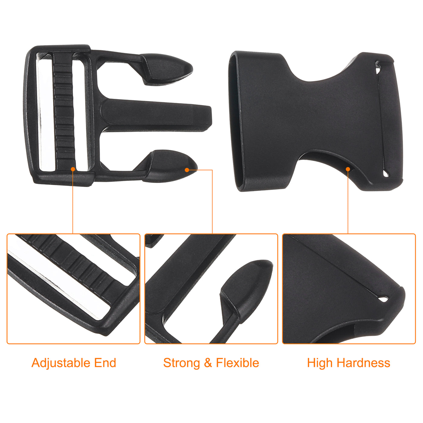 uxcell Uxcell 2Pcs 1" Plastic Dual Adjustable Side Release Buckle for Backpack Strap Black