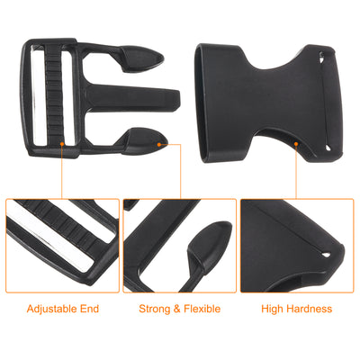 Harfington Uxcell 2Pcs 1" Plastic Dual Adjustable Side Release Buckle for Backpack Strap Black