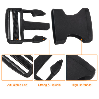 Harfington Uxcell 4Pcs 1-1/4" Plastic Dual Adjustable Side Release Buckle for Backpack Strap Black