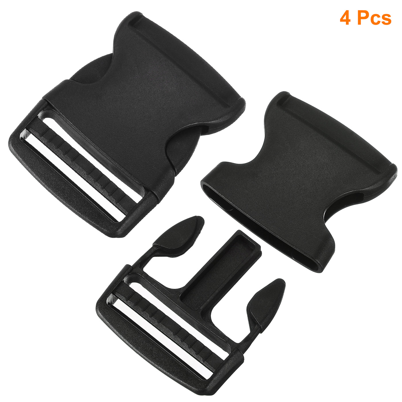 uxcell Uxcell 4Pcs 2" Plastic Dual Adjustable Side Release Buckle for Backpack Strap Black