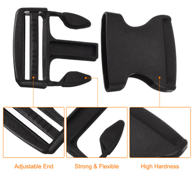 Harfington Uxcell 4Pcs 2" Plastic Dual Adjustable Side Release Buckle for Backpack Strap Black