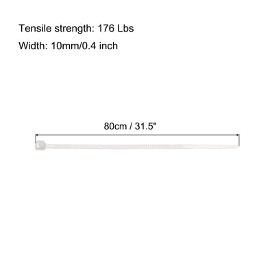 Harfington 50 Stück 80cm/31.5" 176 lbs Kabelbinder Selbstsichernde Extra Lange Nylon Kabelbinder 10mm für Kabelmanagement, Weiß