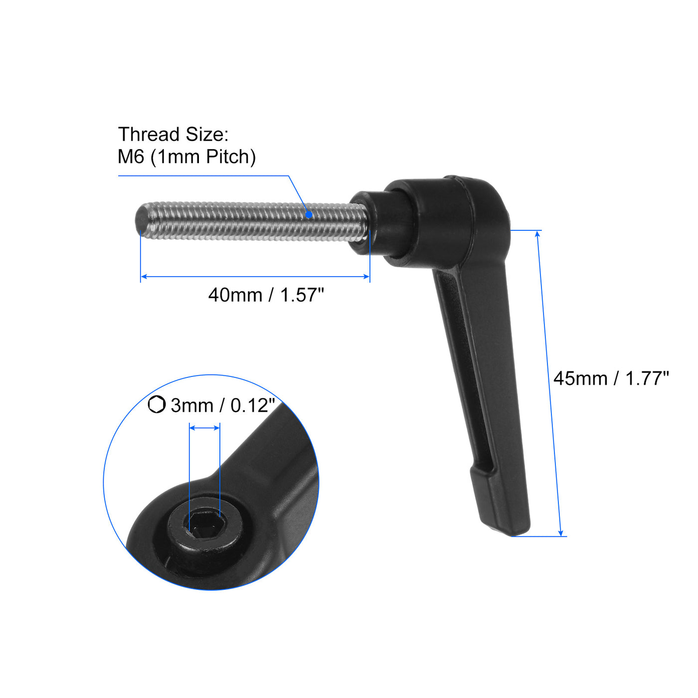 uxcell Uxcell Stainless Steel Thread Adjustable Clamping Lever Handle Knob